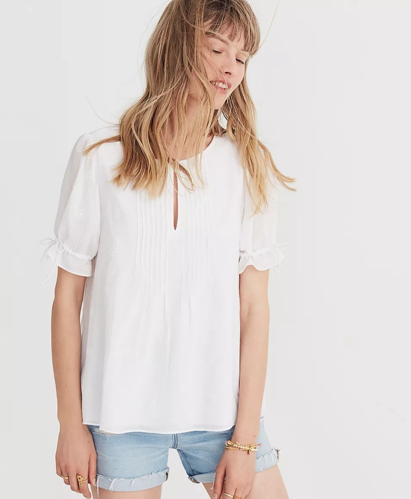 Madewell Embroidered Pintuck Top Sz XXS